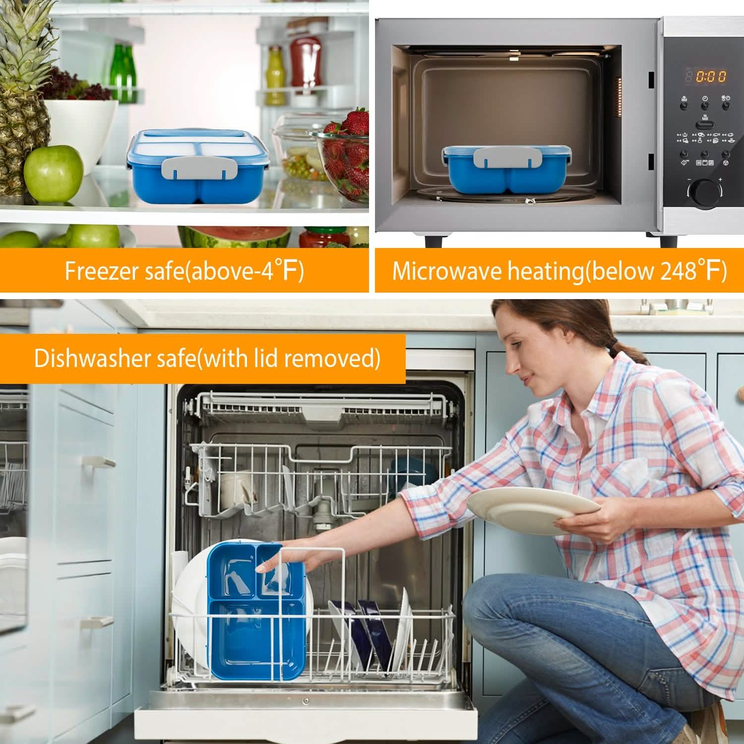 Bento Box Portable Lunch Box Picnic Food Storage with 3 Compartments Kitchen Storage - Tophatter Daily Deals