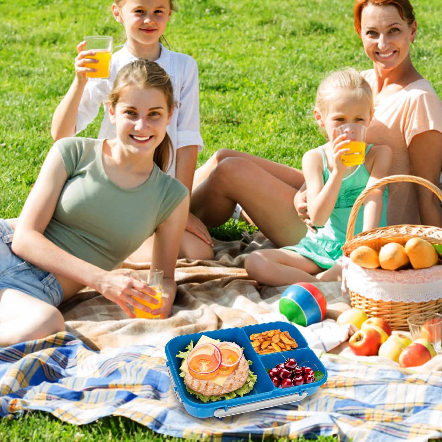 Bento Box Portable Lunch Box Picnic Food Storage with 3 Compartments Kitchen Storage - Tophatter Daily Deals