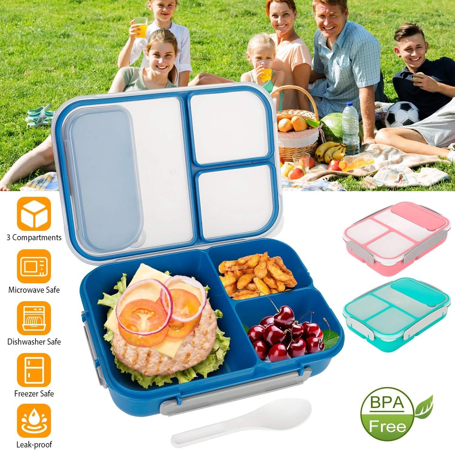 Bento Box Portable Lunch Box Picnic Food Storage with 3 Compartments Kitchen Storage - Tophatter Daily Deals