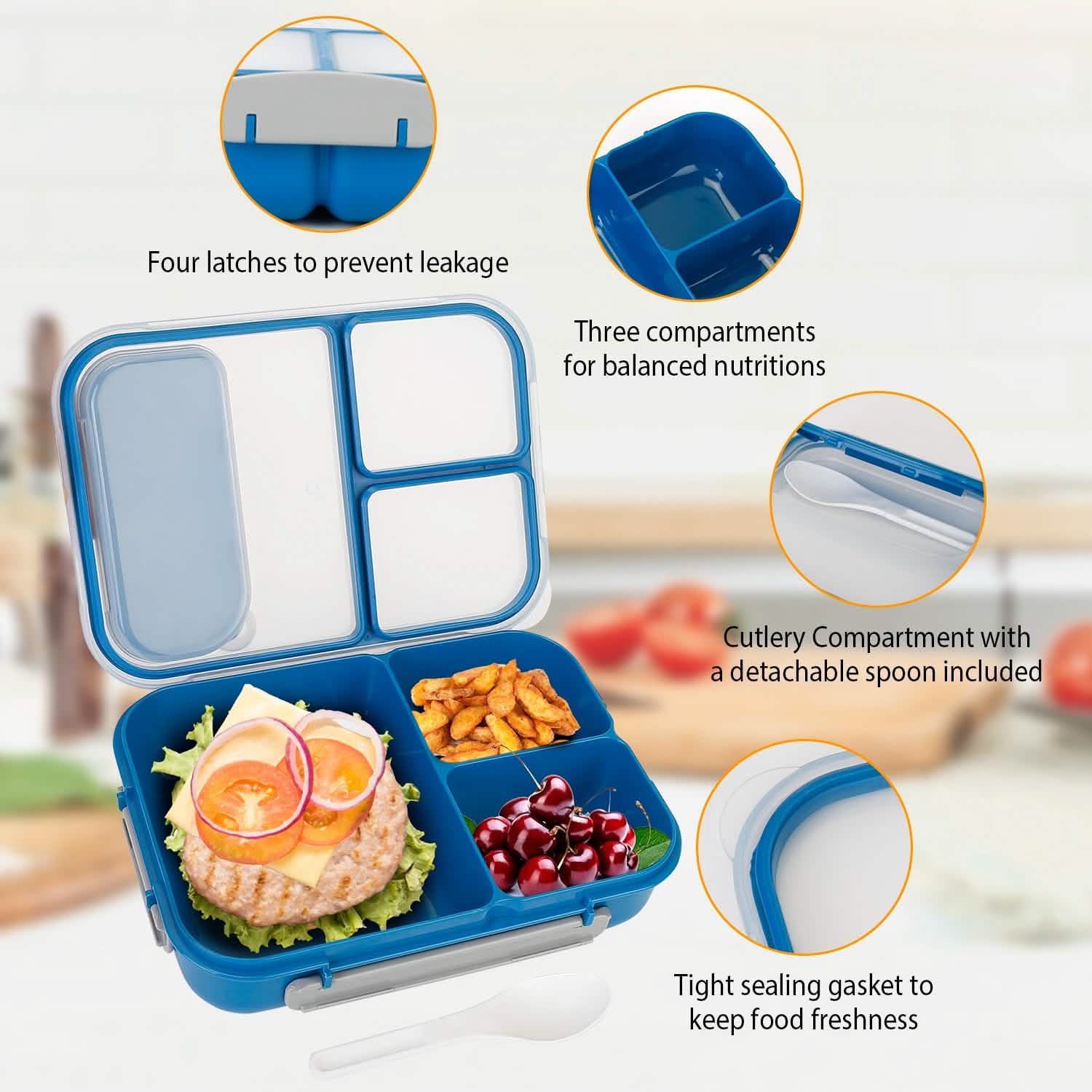 Bento Box Portable Lunch Box Picnic Food Storage with 3 Compartments Kitchen Storage - Tophatter Daily Deals
