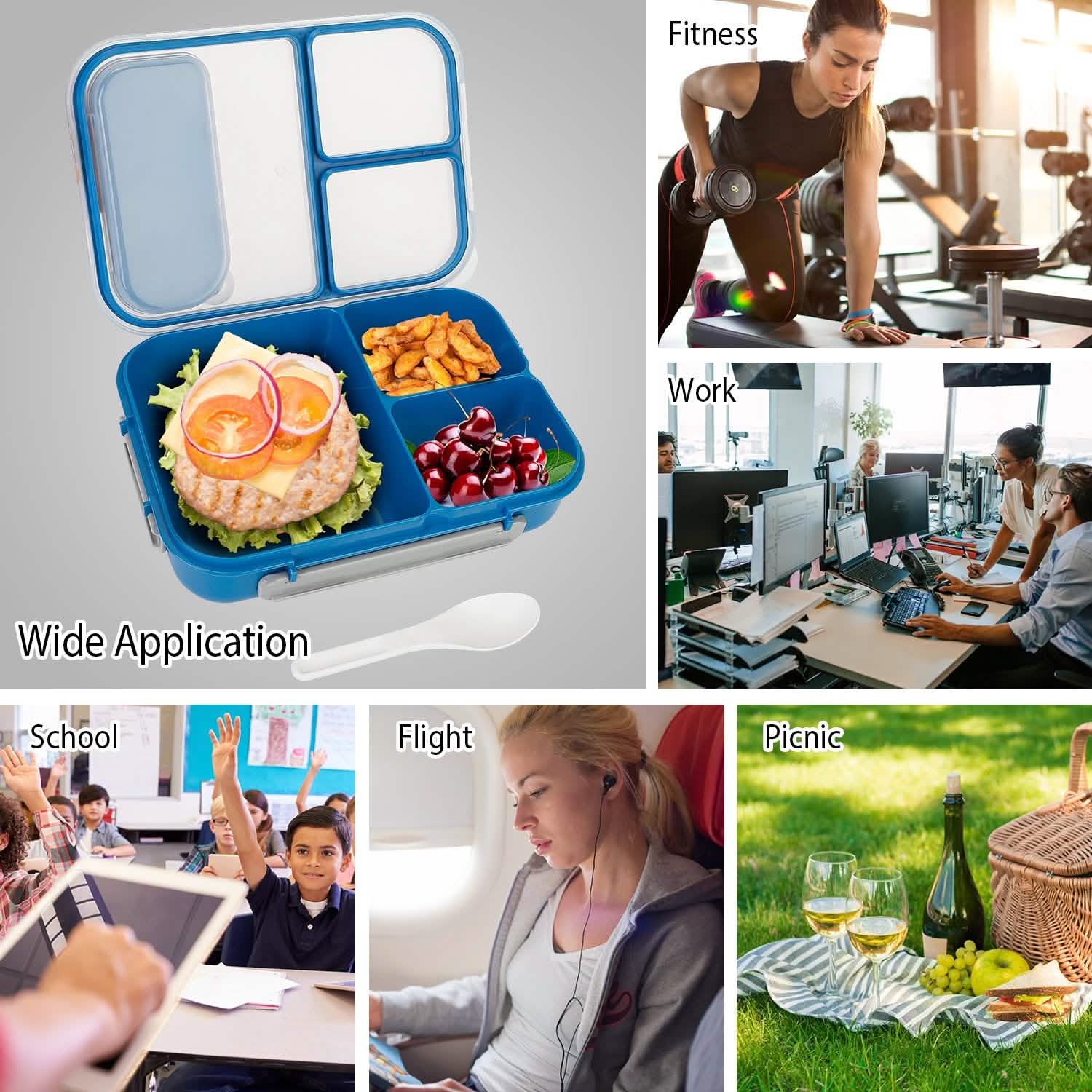 Bento Box Portable Lunch Box Picnic Food Storage with 3 Compartments Kitchen Storage - Tophatter Daily Deals