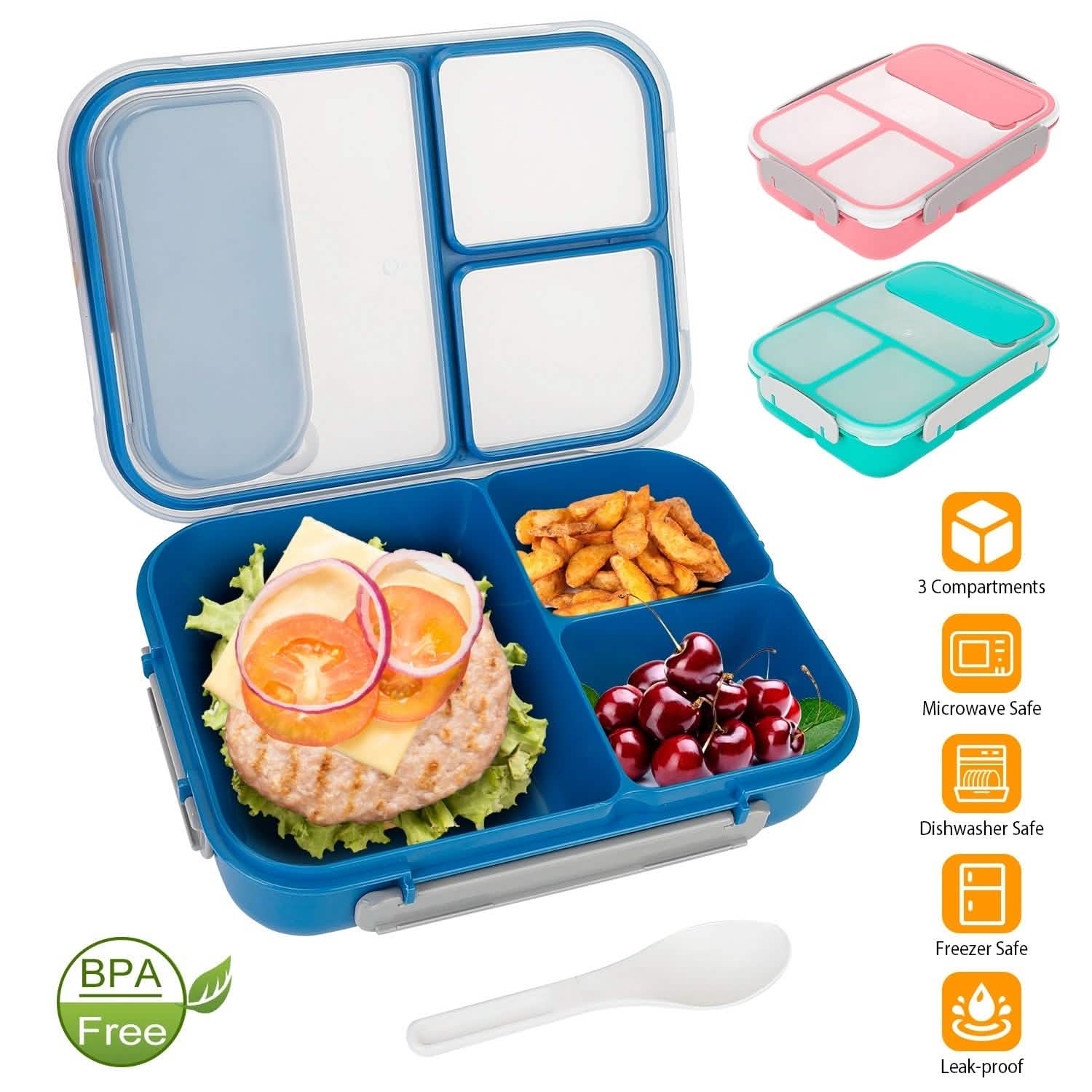 Bento Box Portable Lunch Box Picnic Food Storage with 3 Compartments Kitchen Storage - Tophatter Daily Deals