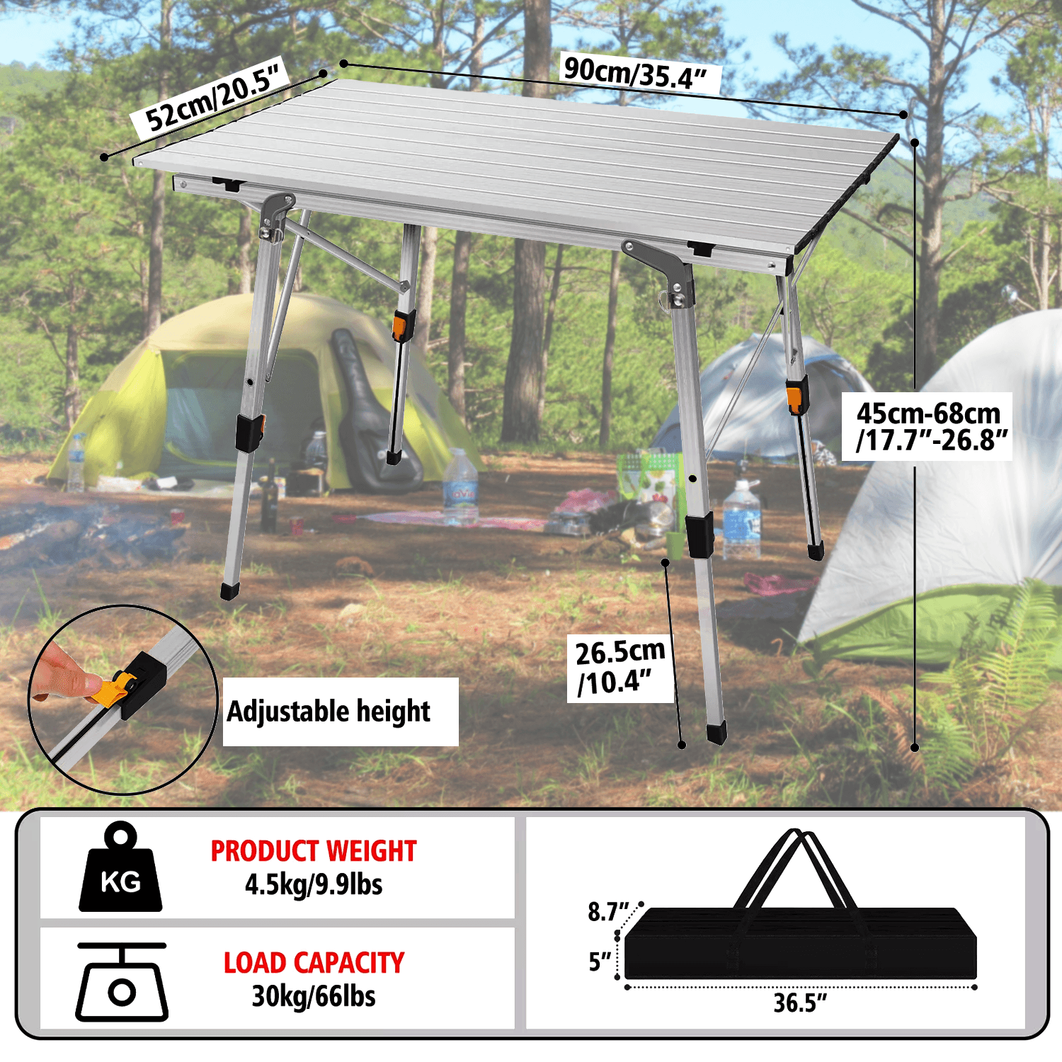 Rollup Camping Table – Adjustable Height Folding Picnic Table for Outdoor & Travel Home - Tophatter Daily Deals