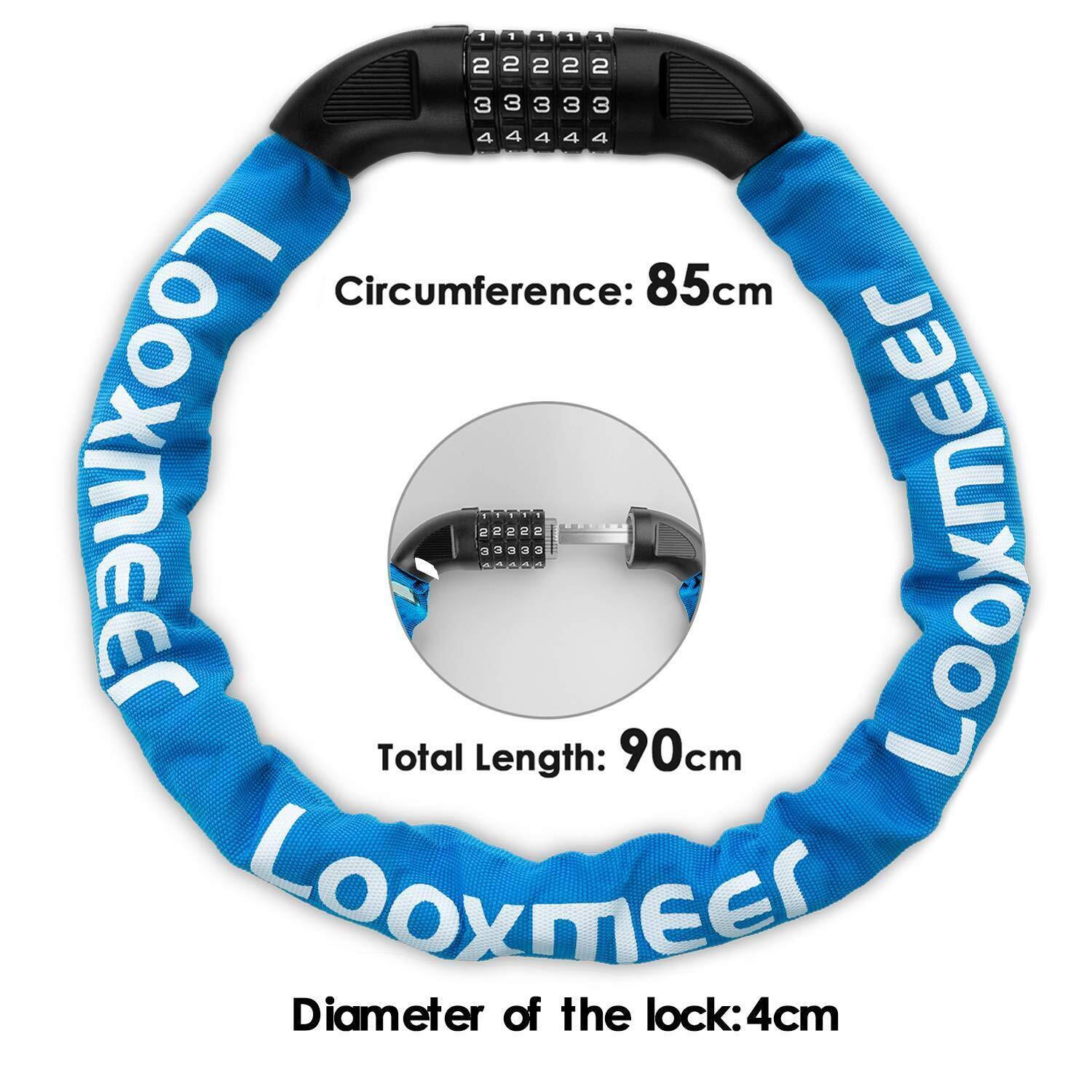 Best Bike Lock UK - Heavy Duty High Security 90cm 5-Digit Combination Chain Lock Blue Cycling - Tophatter Daily Deals