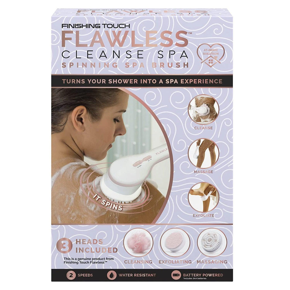 Electric Body Brush - Flawless Cleanse Spa with 3 Multi-Purpose Cleansing Heads for a Full Body Spa Experience Personal Care - Tophatter Daily Deals