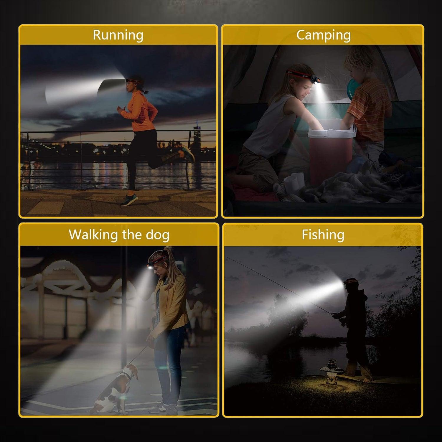 LED Head Torch - 2 Pack COB Headlamp Super Bright Headlight | Adjustable with 3 Modes, Lightweight for Running, Camping, Fishing Apparel & Accessories - Tophatter Daily Deals