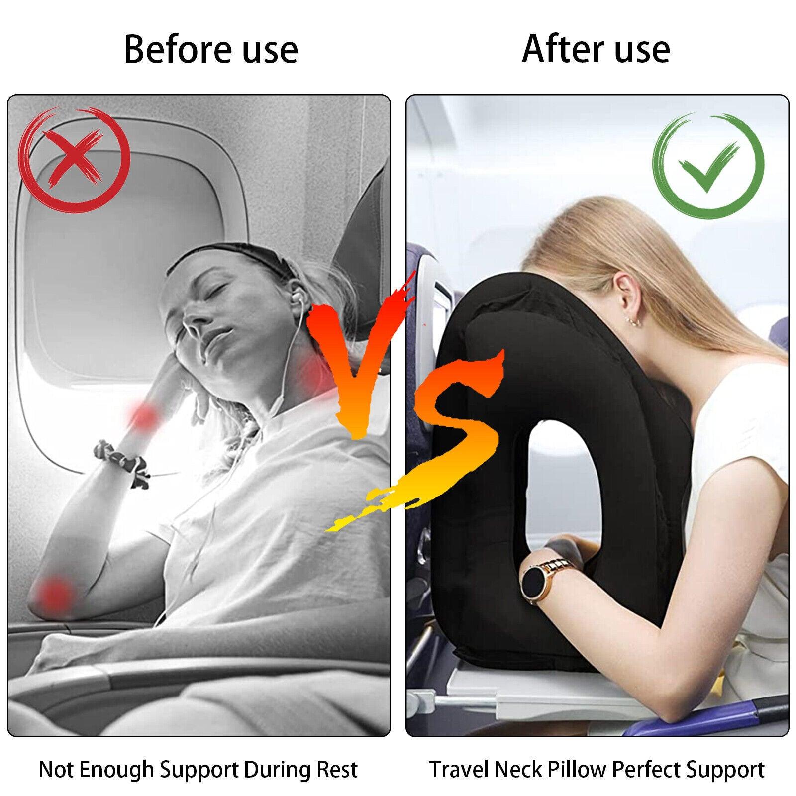 Inflatable Travel Pillow - Air Cushion Travel Pillow for Airplane Office Neck Head Chin Nap Rest Travell - Tophatter Daily Deals