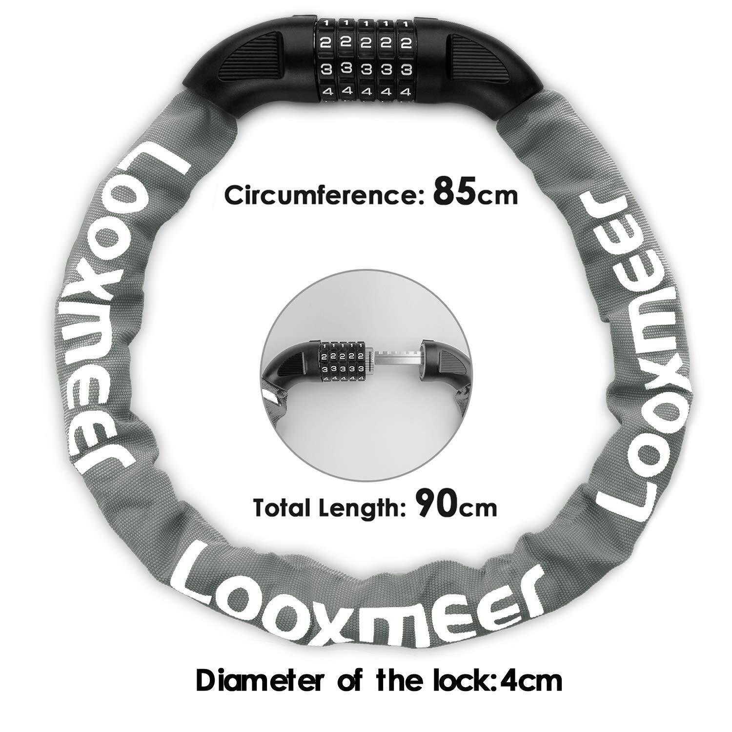 Best Bike Lock UK - Heavy Duty High Security 90cm 5-Digit Combination Chain Lock Grey Cycling - Tophatter Daily Deals