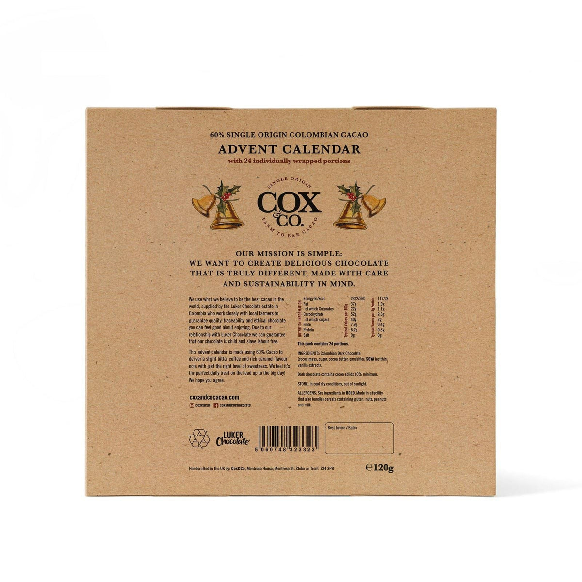 Cox & Co. 60% Single-Origin Dark Chocolate Christmas Advent Calendar for Adults Advent Calendar - Tophatter Daily Deals