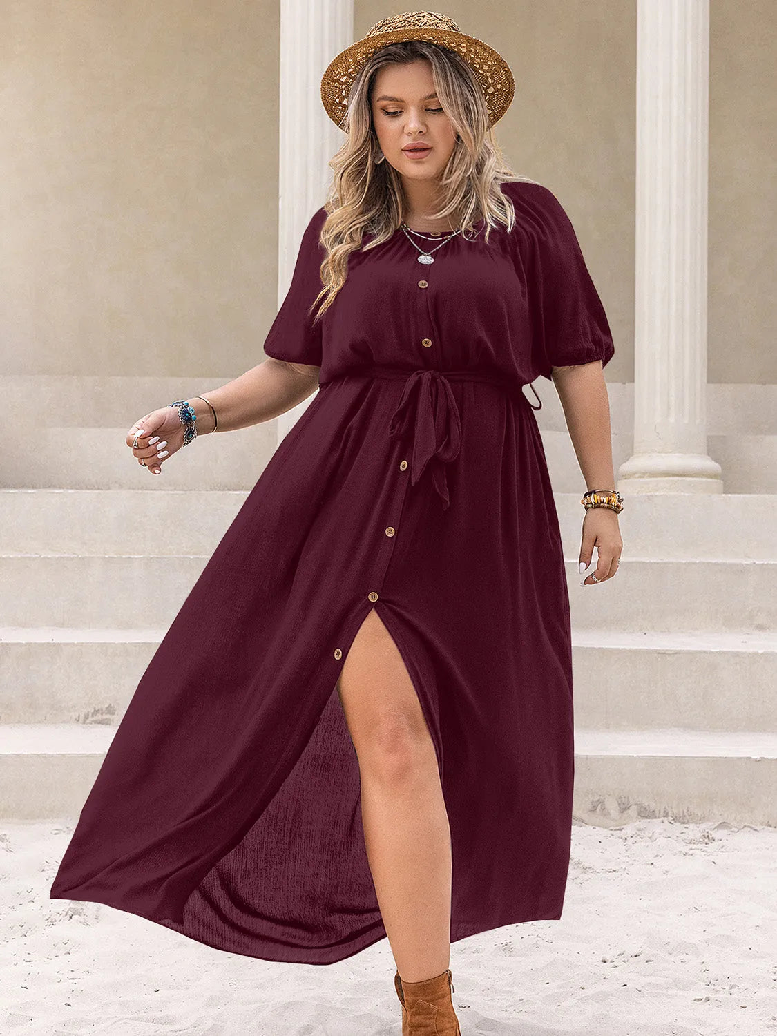 Plus Size Round Neck Half Sleeve Dress Casual Dresses - Tophatter Daily Deals