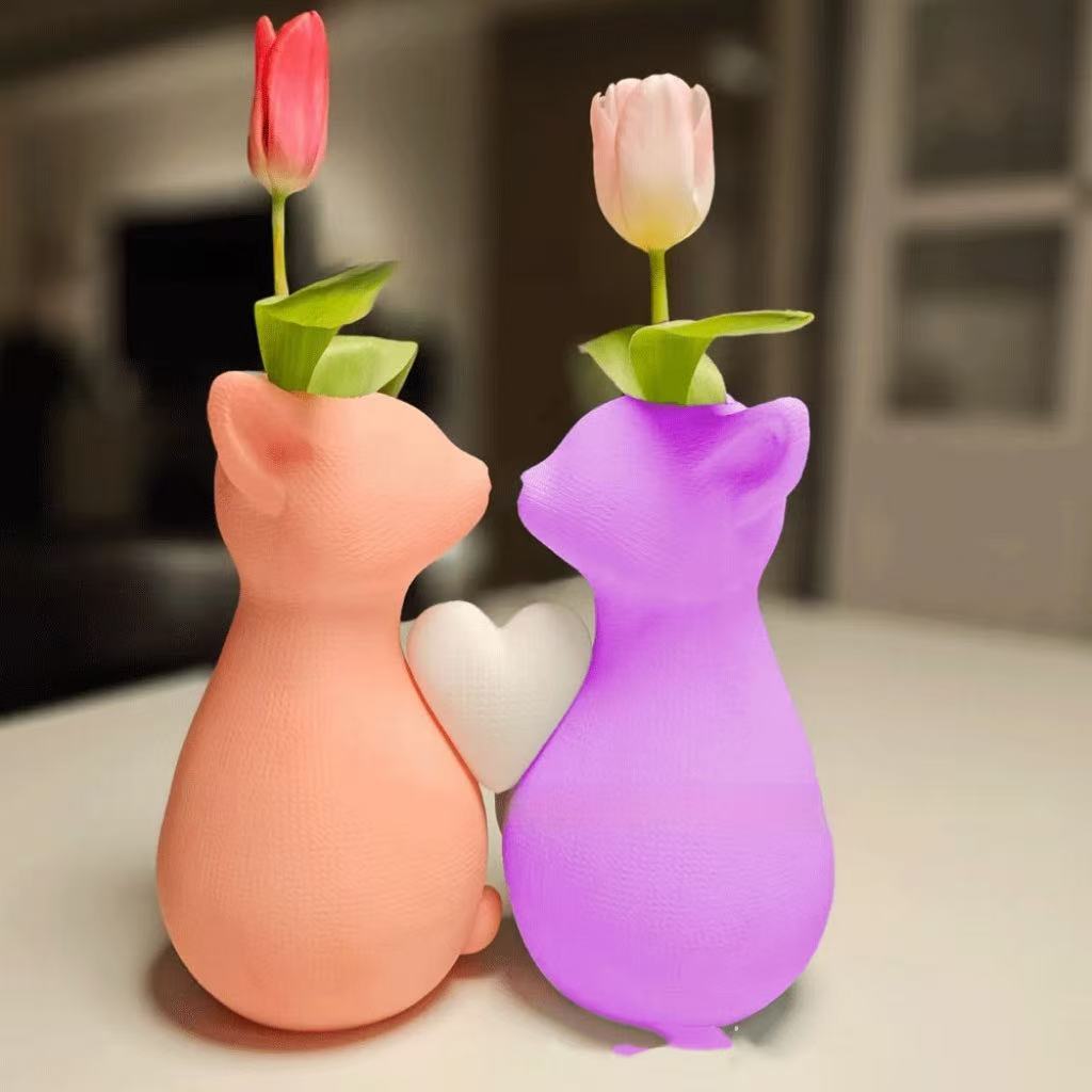 3D Printed Knitted Cat Flowerpot Pink & Purple Decor - Tophatter Daily Deals