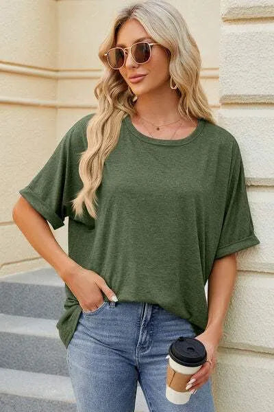 Round Neck Half Sleeve T-Shirt Moss Women's T-Shirts - Tophatter Daily Deals