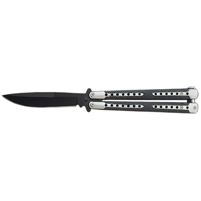Diamond Grip Balisong Grippy Butterfly Knife w/ Spring Latch - Asst. colors Black Knife-Balisong - Tophatter Daily Deals
