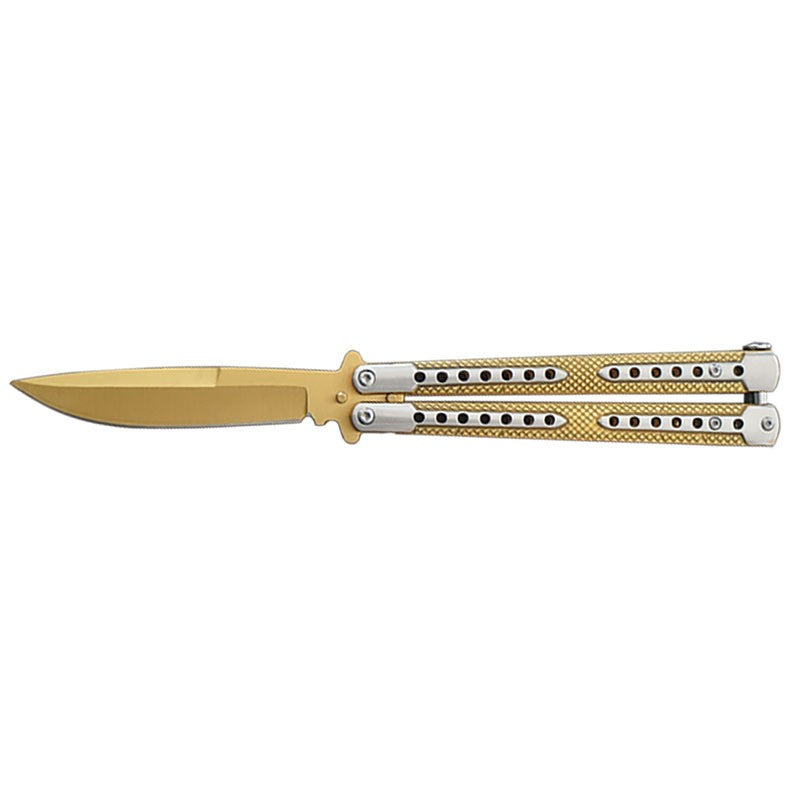 Diamond Grip Balisong Grippy Butterfly Knife w/ Spring Latch - Asst. colors Gold Knife-Balisong - Tophatter Daily Deals