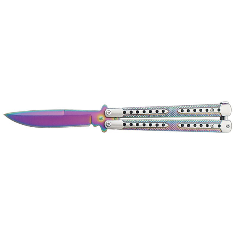 Diamond Grip Balisong Grippy Butterfly Knife w/ Spring Latch - Asst. colors Rainbow Knife-Balisong - Tophatter Daily Deals