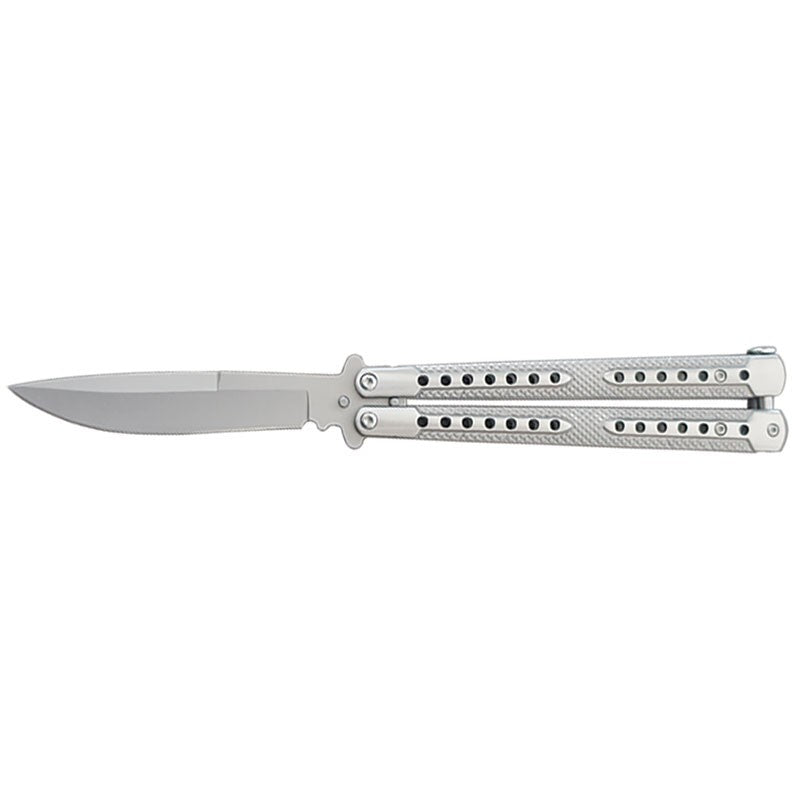 Diamond Grip Balisong Grippy Butterfly Knife w/ Spring Latch - Asst. colors Silver Knife-Balisong - Tophatter Daily Deals