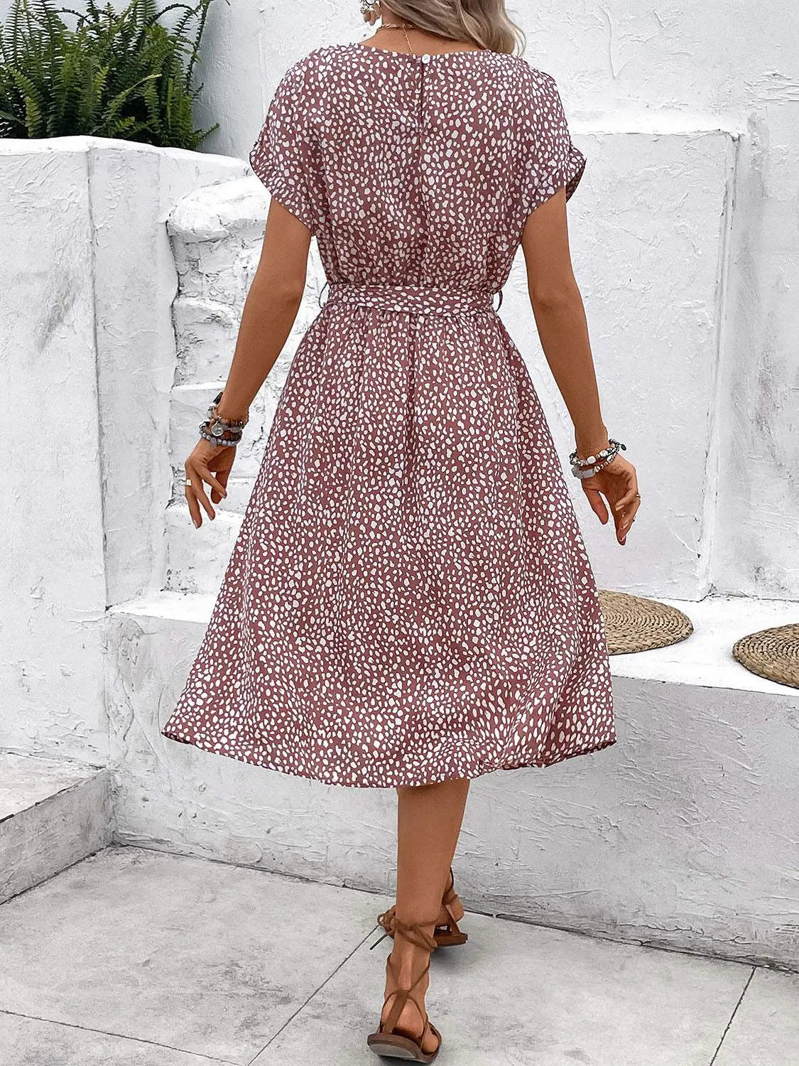 Printed Round Neck Short Sleeve Dress Casual Dresses - Tophatter Daily Deals