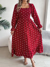 Polka Dot Flounce Sleeve Midi Dress Burgundy Casual Dresses - Tophatter Daily Deals