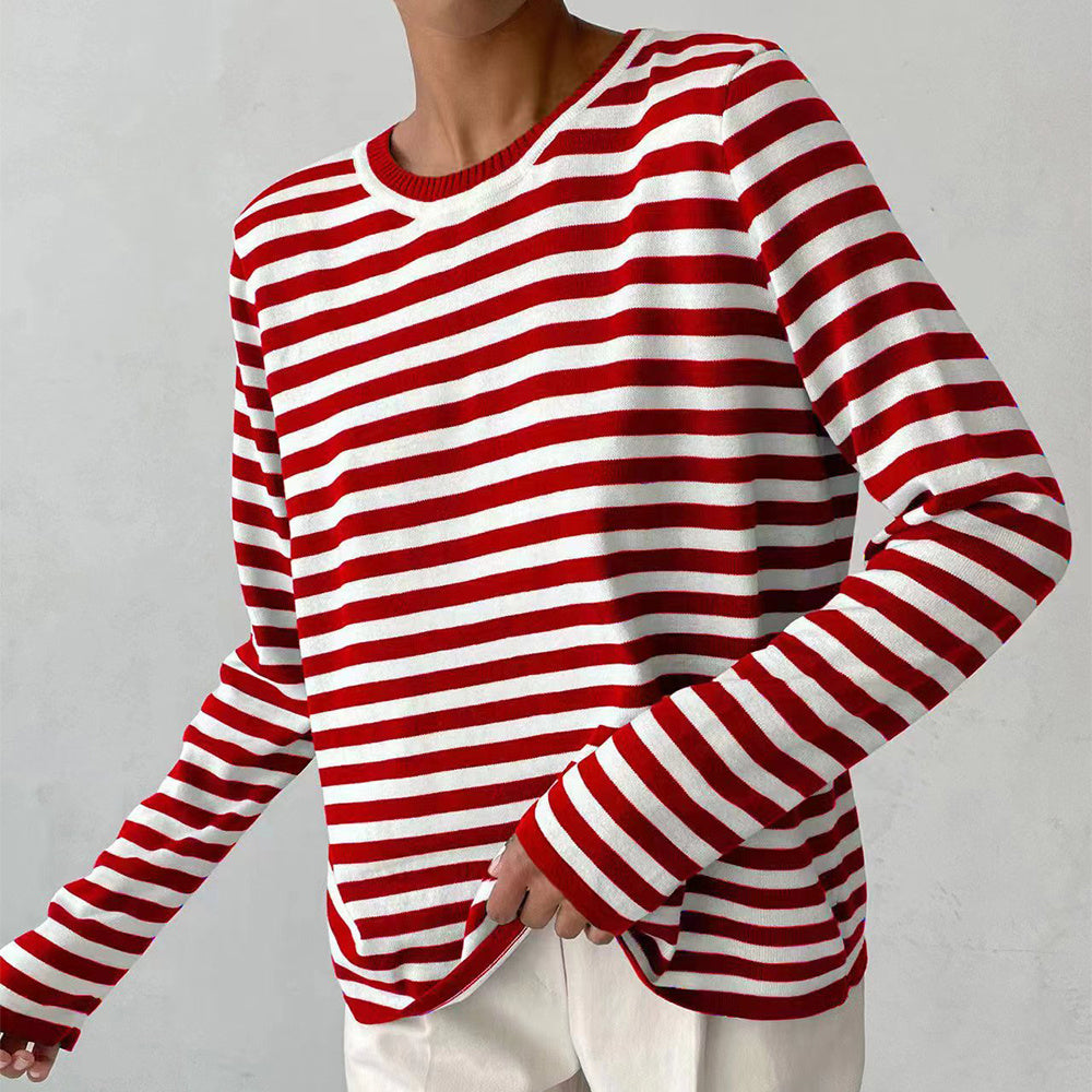 Lightweight Women’s Long Sleeve Sweater - Striped Knit Red 3D Changing Face Moving Picture Frame - Tophatter Daily Deals