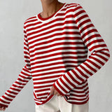 Lightweight Women’s Long Sleeve Sweater - Striped Knit Red 3D Changing Face Moving Picture Frame - Tophatter Daily Deals