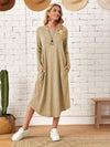 Pocketed Round Neck Long Sleeve Tee Dress Yellow Green Casual Dresses - Tophatter Daily Deals