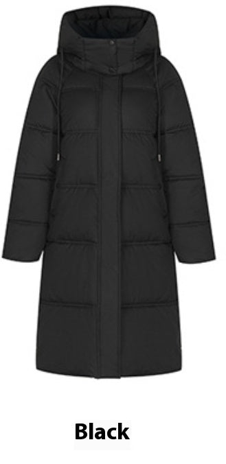 Insulating Women’s Long Puffer Coat - Hooded Quilted Winter Black 3D Changing Face Moving Picture Frame - Tophatter Daily Deals
