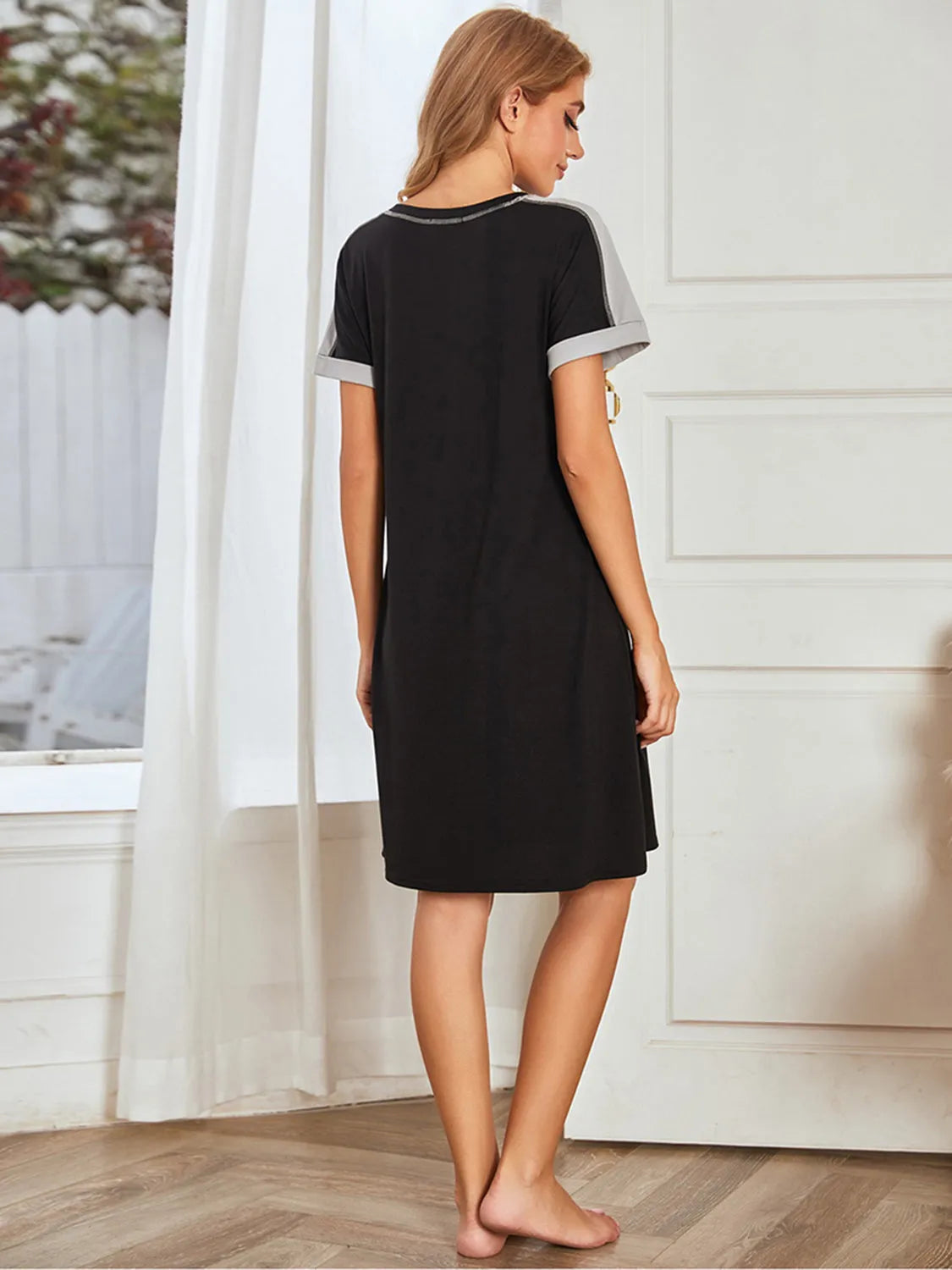 Contrast Stitching Contrast Short Sleeve Dress Casual Dresses - Tophatter Daily Deals