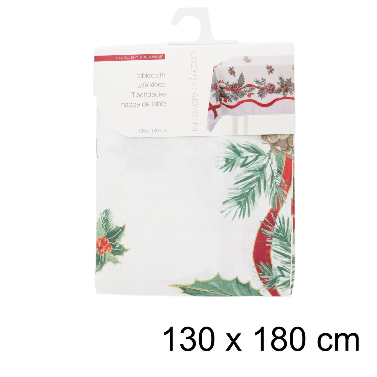 Traditional Rectangle Christmas Tablecloth | Pine Cone And Holly Festive Table Cloth | Xmas Table Cover Christmas Table Decoration 180cm X 130cm Tablecloth - Tophatter Daily Deals