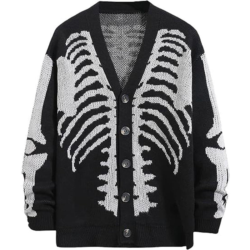 Oversized Men's Jacquard Cardigan - Skeleton Knit, Acrylic Black 3D Changing Face Moving Picture Frame - Tophatter Daily Deals