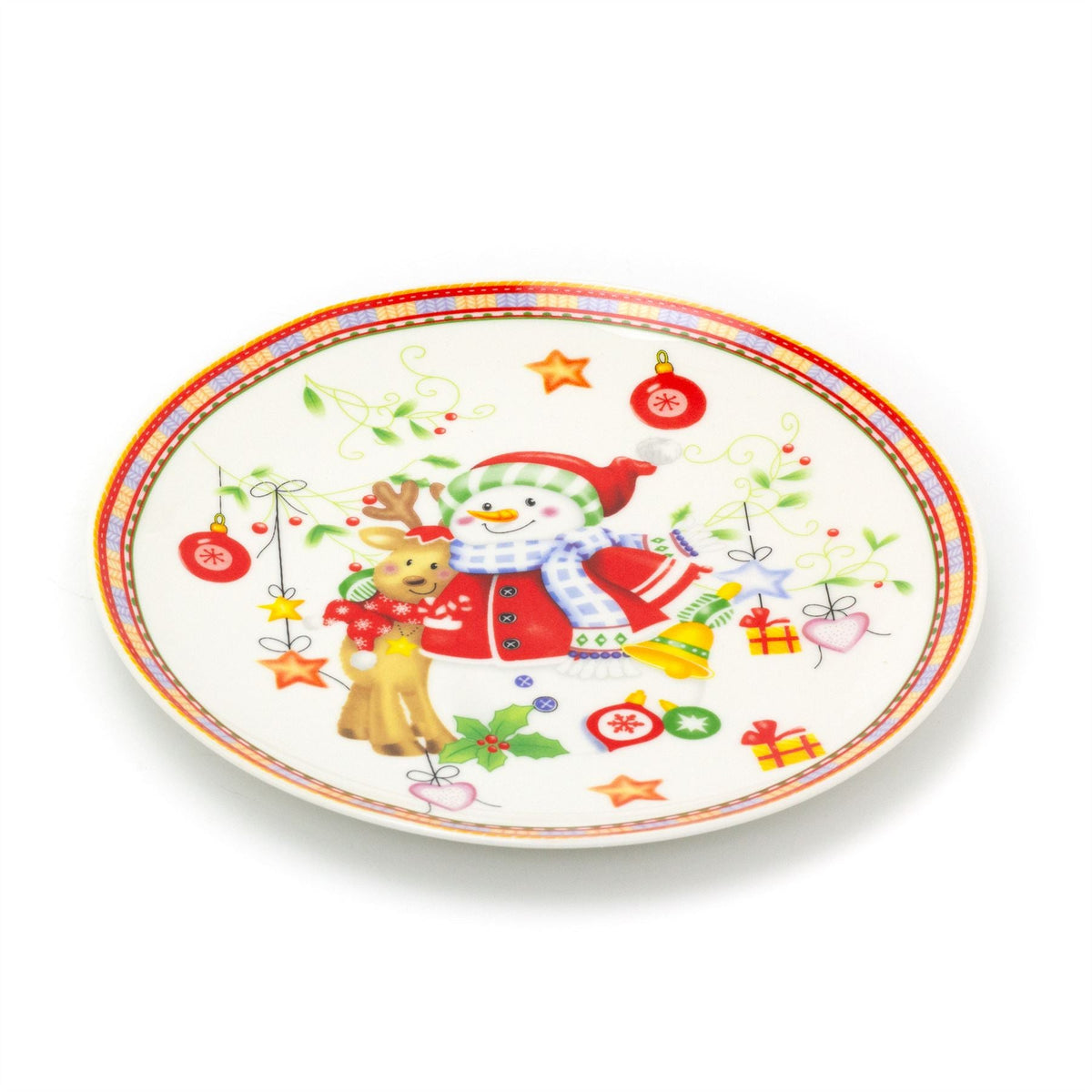 Round Ceramic Christmas Plate | Festive Serving Dish Christmas Snack Plate 20cm Plate - Tophatter Daily Deals
