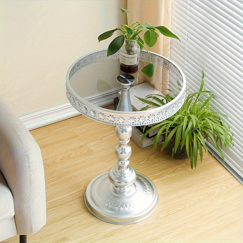Corner Table Round Minimalist Side Table (Silvery + Lace) End & Side Tables - Tophatter Daily Deals