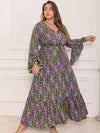 Plus Size Printed V-Neck Long Sleeve Maxi Dress Casual Dresses - Tophatter Daily Deals