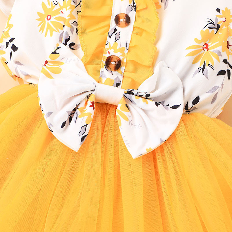 Baby Girl Printed Mesh Dress Sweet And Cute Flying Sleeves 0 - Tophatter Daily Deals