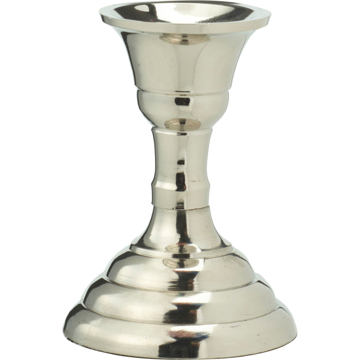 Silver Metal Candlestick | Silver Effect Short Candle Holder Stand - 8cm Candlestick - Tophatter Daily Deals