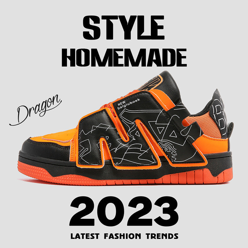 Breathable Versatile Niche Original Leisure Board Shoes Thick Bottom Non-slip Black Orange 0 - Tophatter Daily Deals