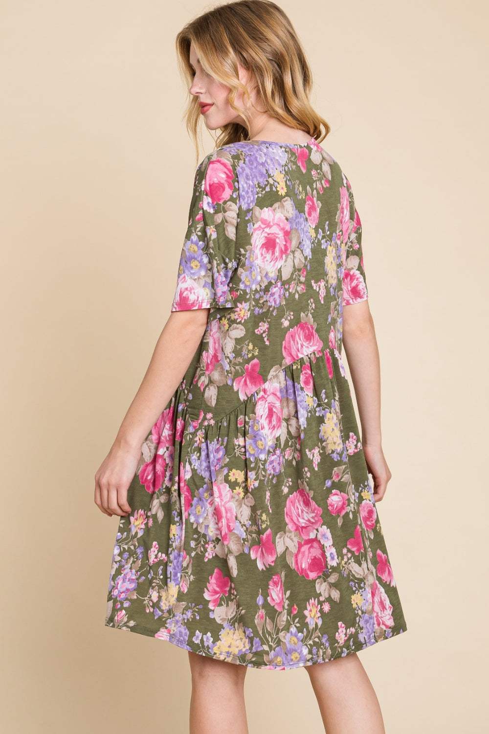 BOMBOM Flower Print V-Neck Ruched Dress Casual Dresses - Tophatter Daily Deals