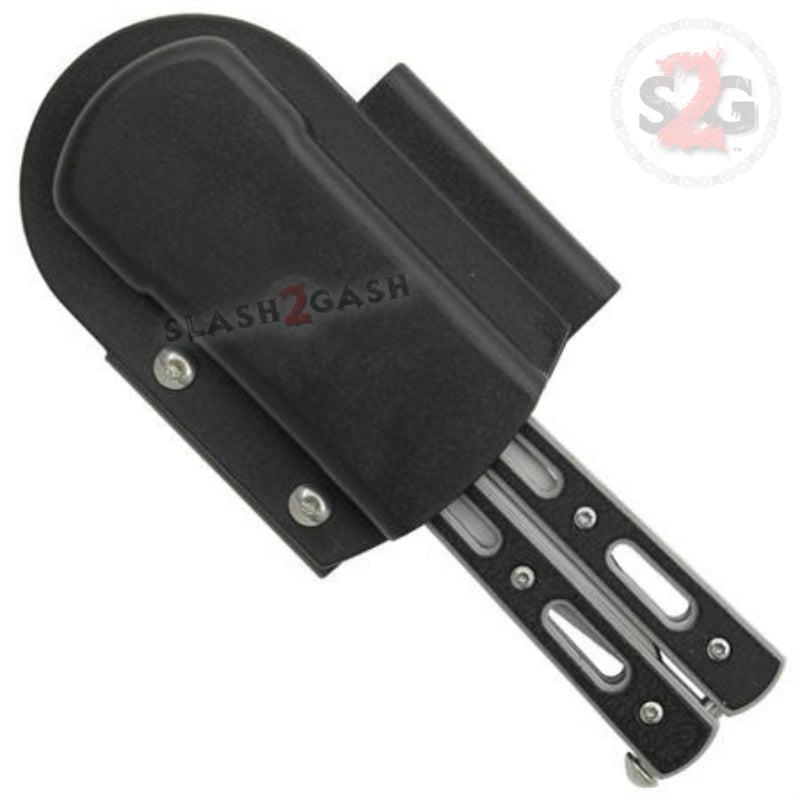 Road Rash Butterfly Knife w/ Black Inserts Silver Balisong Knife-Balisong - Tophatter Daily Deals