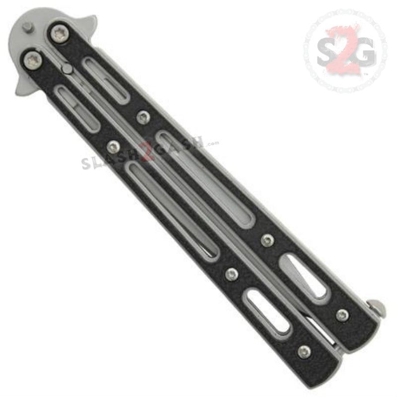 Road Rash Butterfly Knife w/ Black Inserts Silver Balisong Knife-Balisong - Tophatter Daily Deals