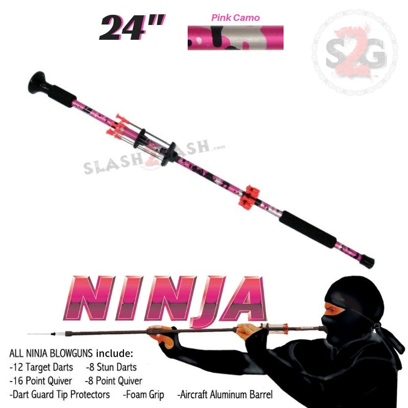 Ninja Blowguns .40 cal w/ 20 Darts - Assorted Colors 18 24 36, 2PC 48" 24" - Pink Camo Blowgun - Tophatter Daily Deals