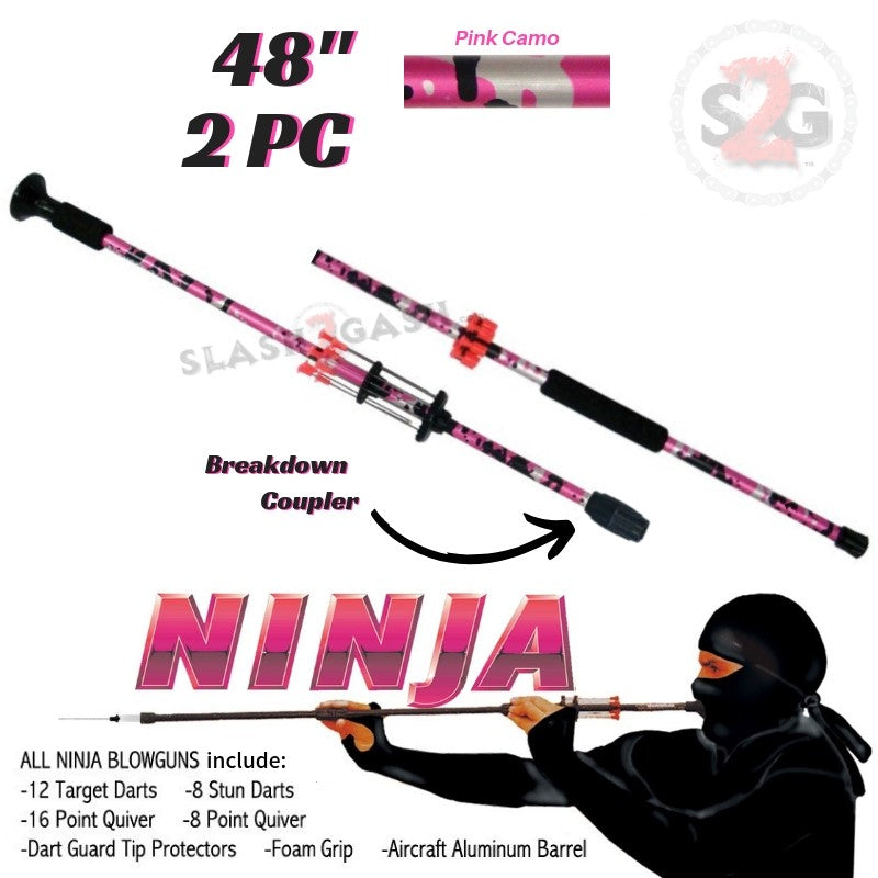 Ninja Blowguns .40 cal w/ 20 Darts - Assorted Colors 18 24 36, 2PC 48" 48" - 2PC Pink Camo Blowgun - Tophatter Daily Deals