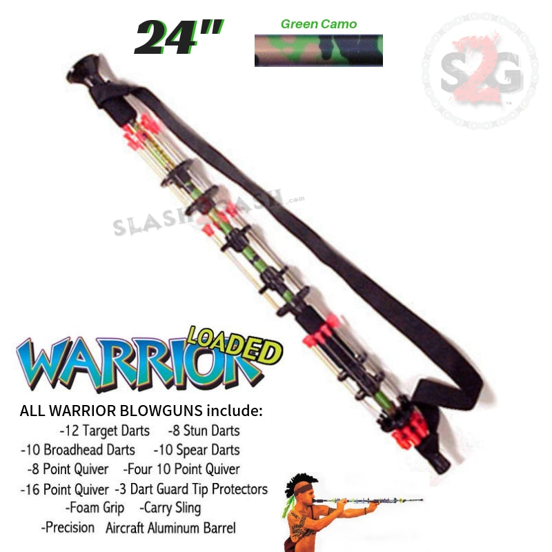 Warrior 24" Blowgun .40 cal LOADED w/ 40 Darts - Green Camo Blowgun - Tophatter Daily Deals