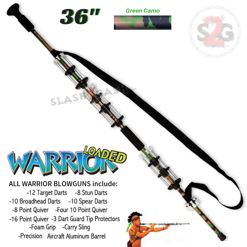 Warrior 36" Blowgun .40 cal LOADED w/ 40 Darts - Green Camo Blowgun - Tophatter Daily Deals