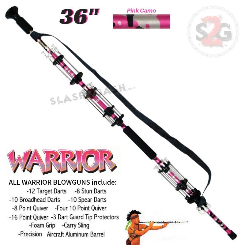 Warrior 36" Blowgun .40 cal LOADED w/ 40 Darts - Pink Camo Blowgun - Tophatter Daily Deals