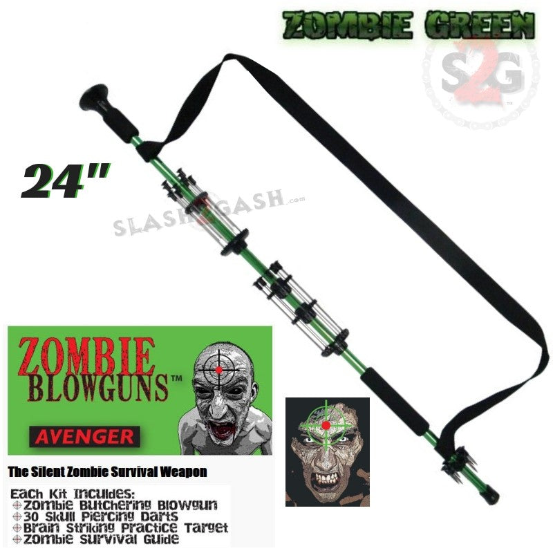 Zombie Blowguns .40 cal LOADED w/ 30 Darts - Asstd. Colors 24 36 48 54" Zombie Green 24" Blowgun - Tophatter Daily Deals