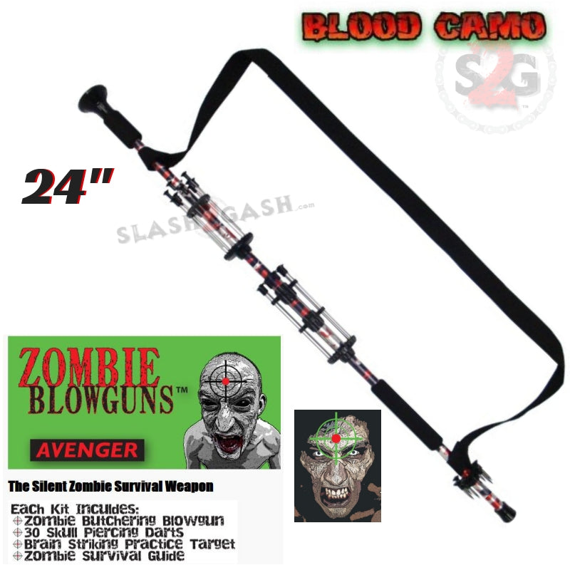 Zombie Blowguns .40 cal LOADED w/ 30 Darts - Asstd. Colors 24 36 48 54" Blood Red Camo 24" Blowgun - Tophatter Daily Deals