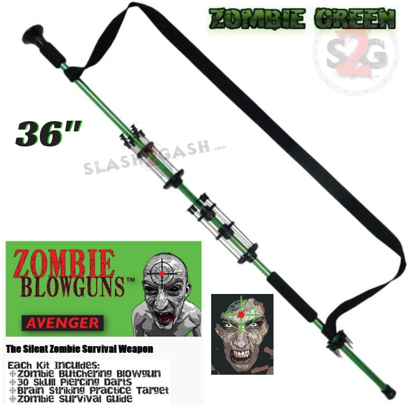 Zombie 36" Blowgun .40 cal LOADED w/ 30 Darts - Zombie Green Blowgun - Tophatter Daily Deals