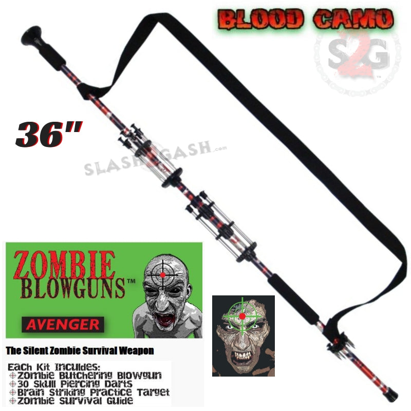Zombie 36" Blowgun .40 cal LOADED w/ 30 Darts - Blood Red Camo Blowgun - Tophatter Daily Deals