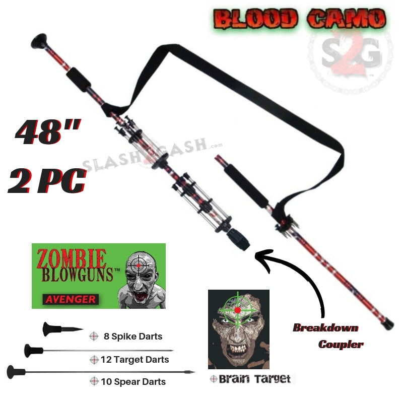 Zombie 48" Blowgun .40 cal LOADED w/ 30 Darts - 2PC Red Camo Blowgun - Tophatter Daily Deals