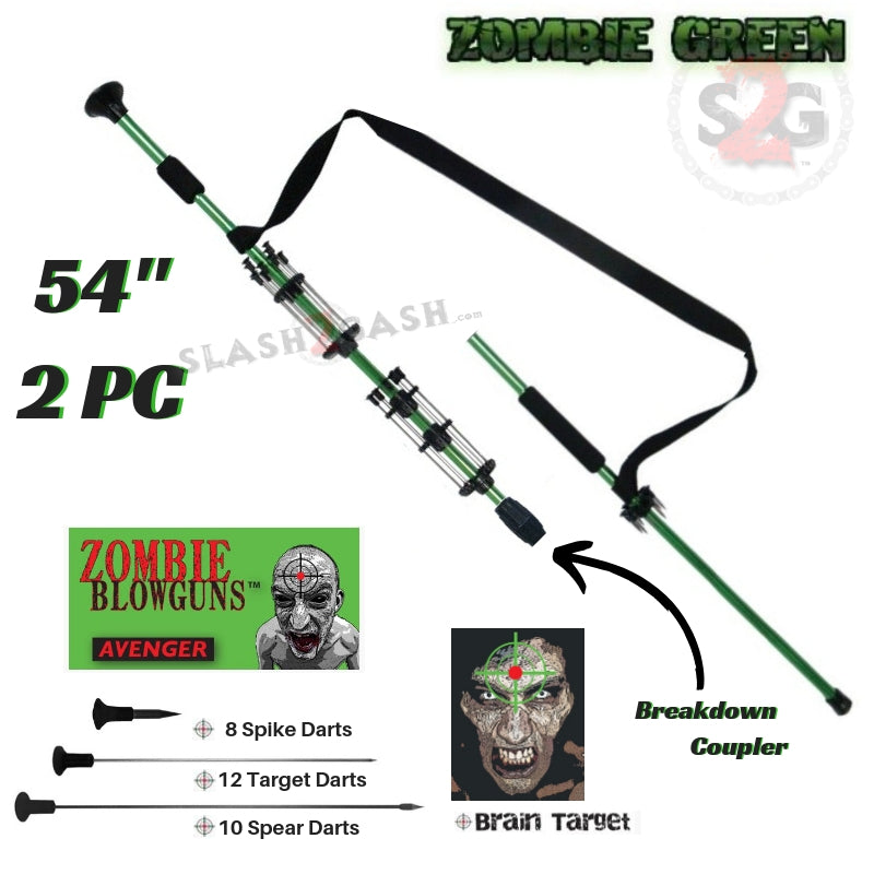 Zombie Blowguns .40 cal LOADED w/ 30 Darts - Asstd. Colors 24 36 48 54" Zombie Green 54" 2PC Blowgun - Tophatter Daily Deals