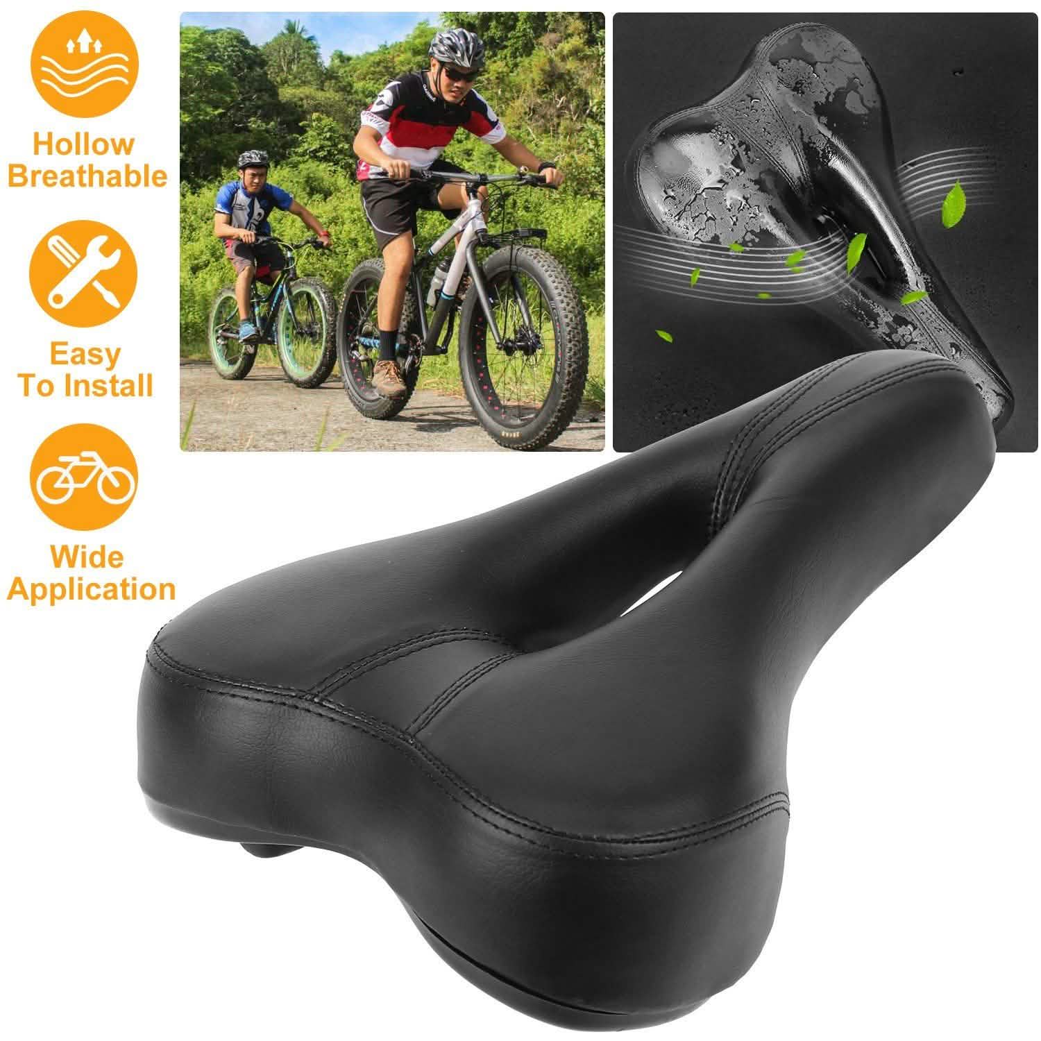 Bicycle Padded Saddle Wear Resistant Hollow Leather Seat Cushion Outdoor Recreation - Tophatter Daily Deals